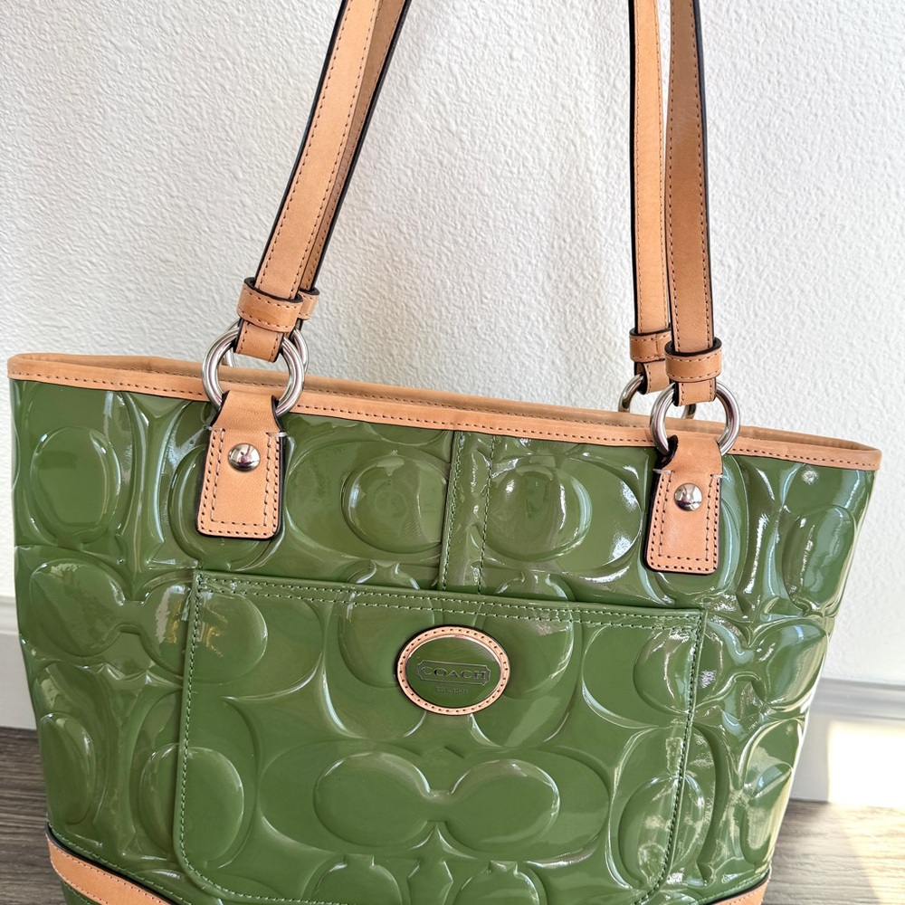 Coach green patent leather handbag